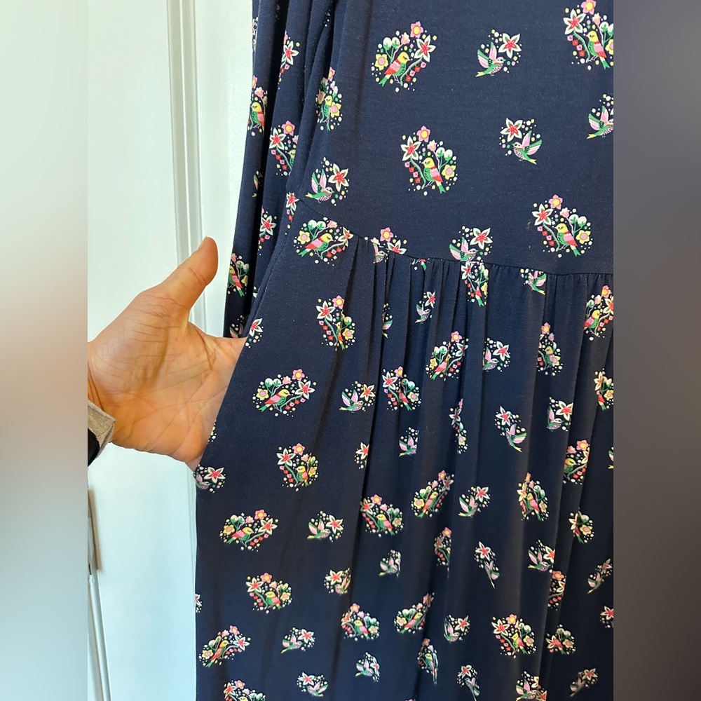 Boden Women’s Clara Jersey Dress Navy Pretty Bird (Size 6P) - Picture 5 of 11